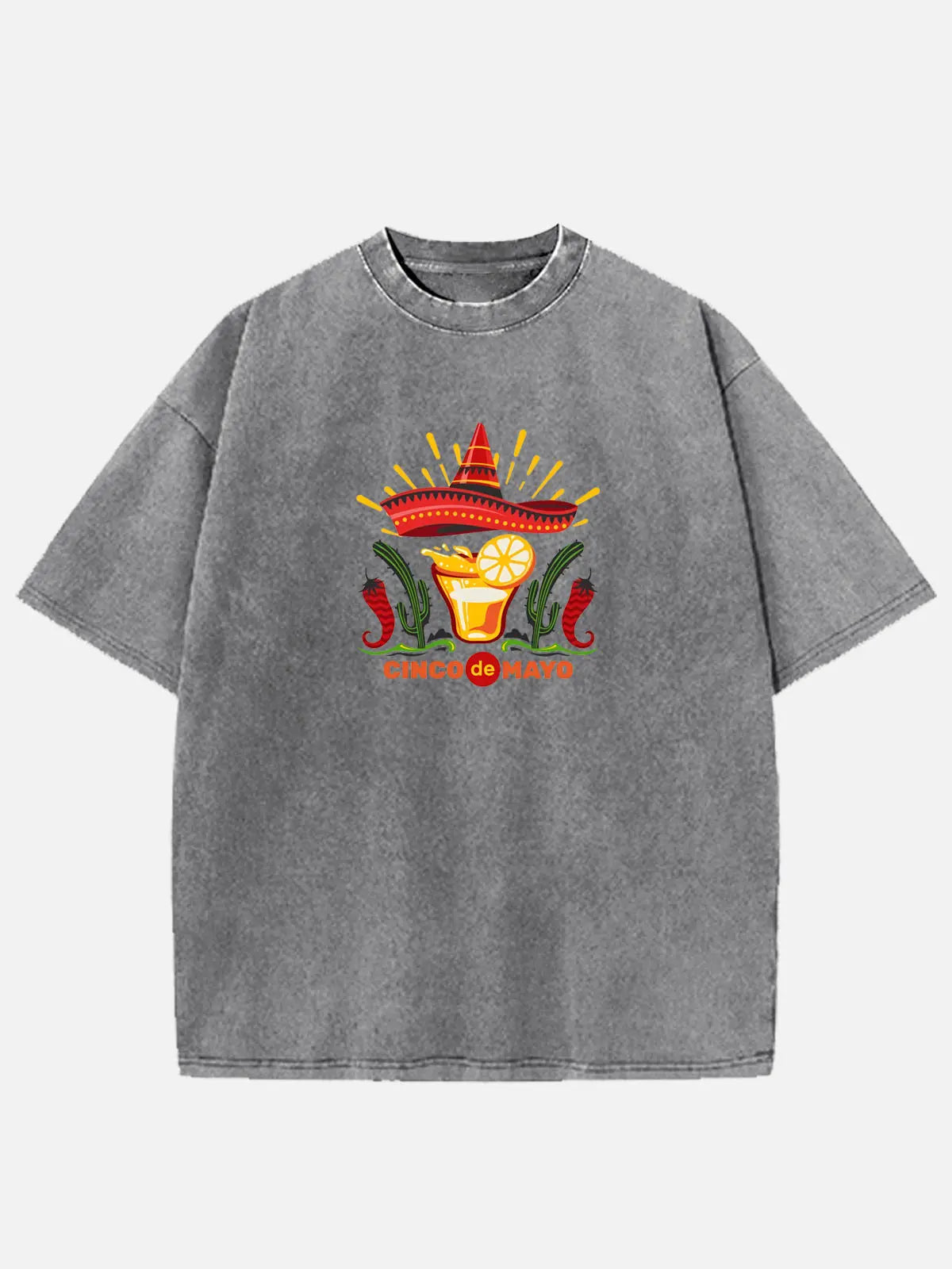 Cinco de Mayo Spicy Margarita Skull Sombrero Acid Wash Cotton T-Shirt Eleven Oasis