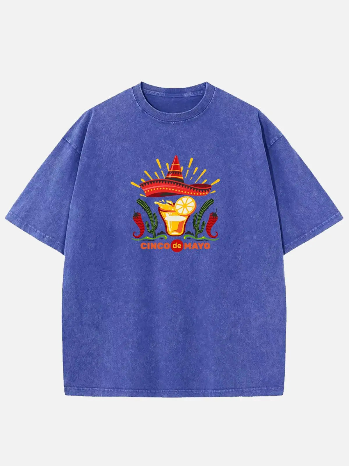 Cinco de Mayo Spicy Margarita Skull Sombrero Acid Wash Cotton T-Shirt Eleven Oasis