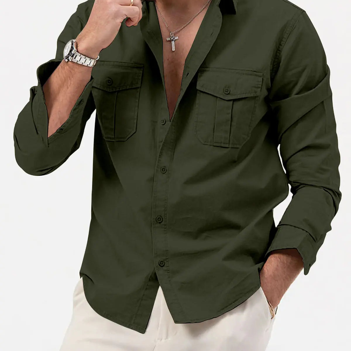 Men's Utility Pocket Long Sleeve Shirt ElevenOasis