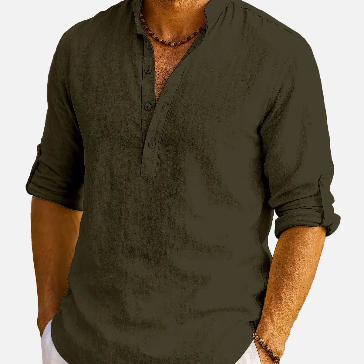 Men's Cotton Stand Collar Long Sleeve Shirt ElevenOasis