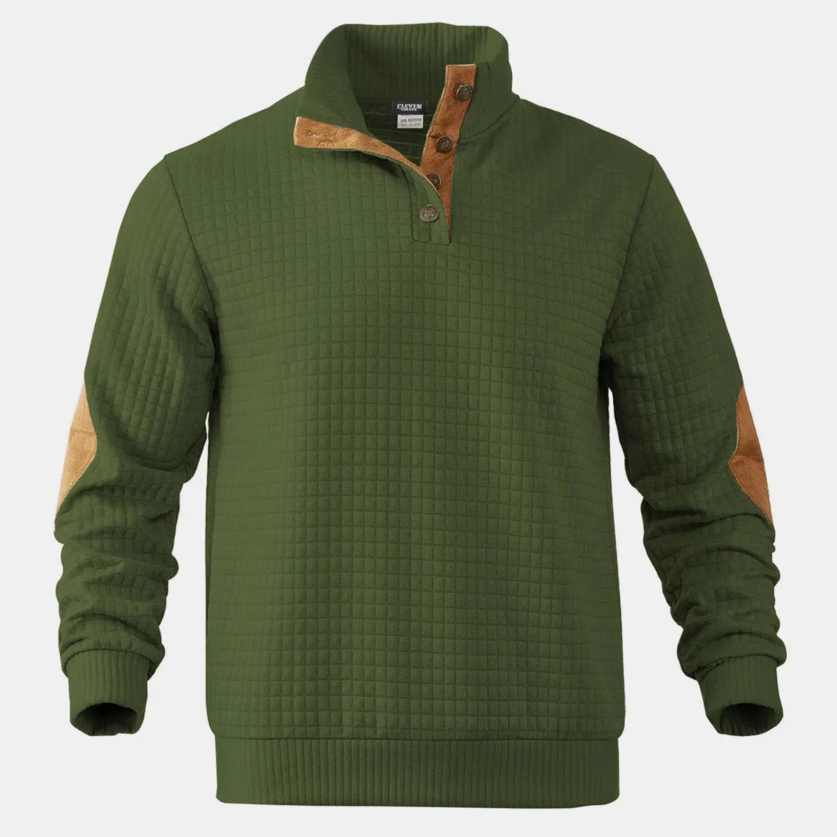 Men's Quilted Elbow Patch Mock Neck Pullover ElevenOasis
