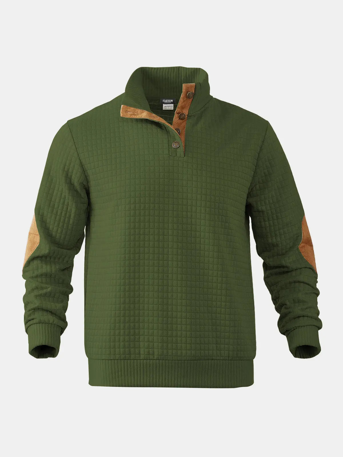 Men's Quilted Elbow Patch Mock Neck Pullover ElevenOasis