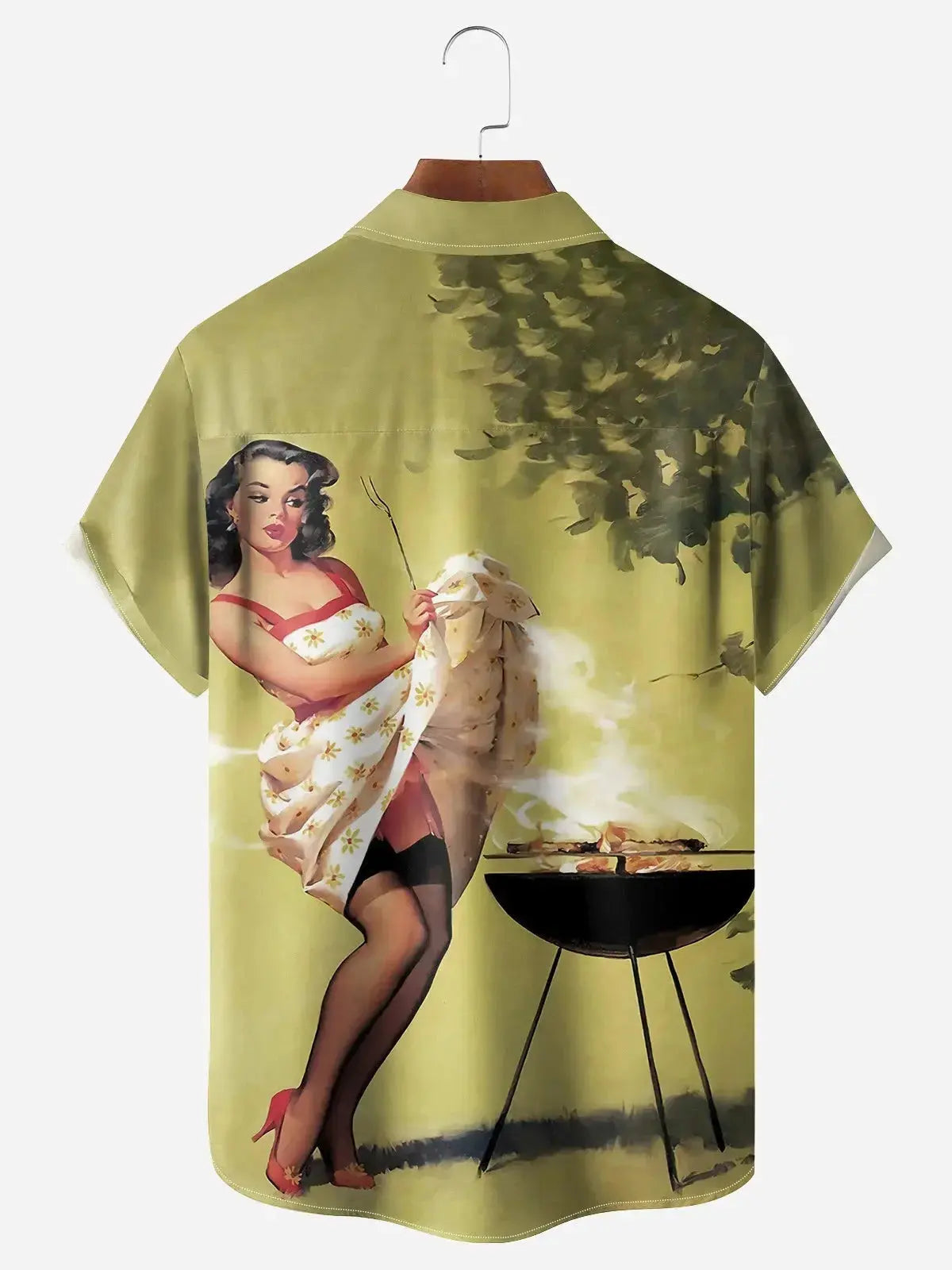 Men's BBQ Vintage Pin-up Model Short Sleeve Casual ShirtMens short sleeve shirts Big and tall Mens shirts Short sleeve shirts for men Mens 4xl shirts Casual short sleeve shirts