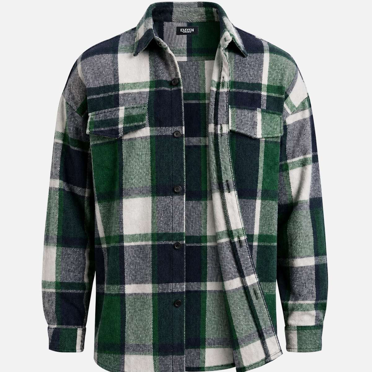 Men's Brushed Overscale Plaid Double Pocket Long Sleeve Shirt Eleven Oasis