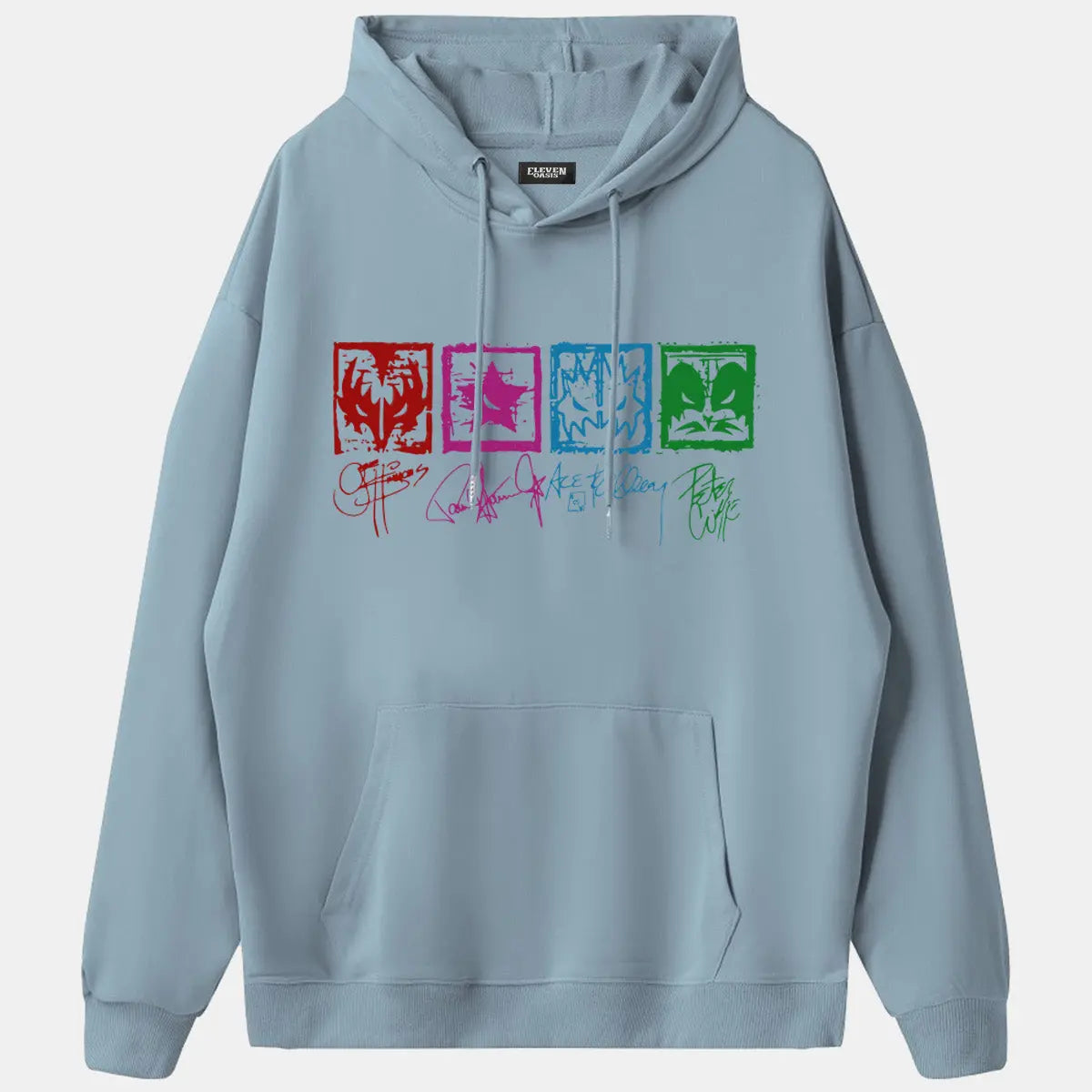 KISS Band Member Faces Vintage Graphic Hoodie Eleven Oasis