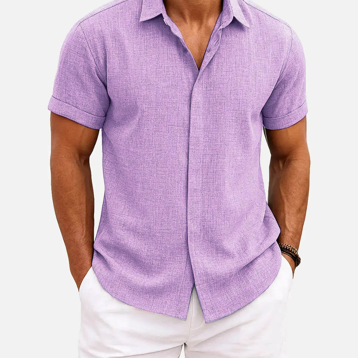Men's Linen Cotton Blend Short Sleeve Shirt ElevenOasis