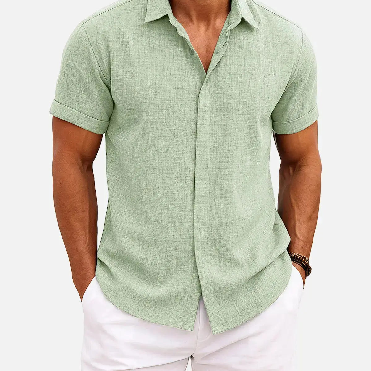 Men's Linen Cotton Blend Short Sleeve Shirt ElevenOasis