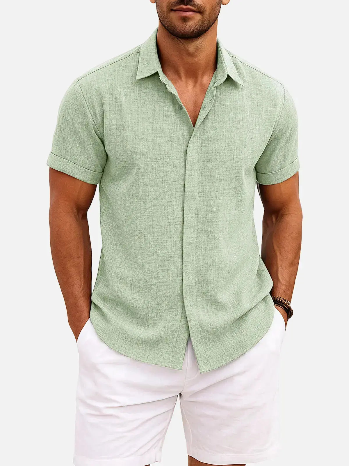 Men's Linen Cotton Blend Short Sleeve Shirt ElevenOasis