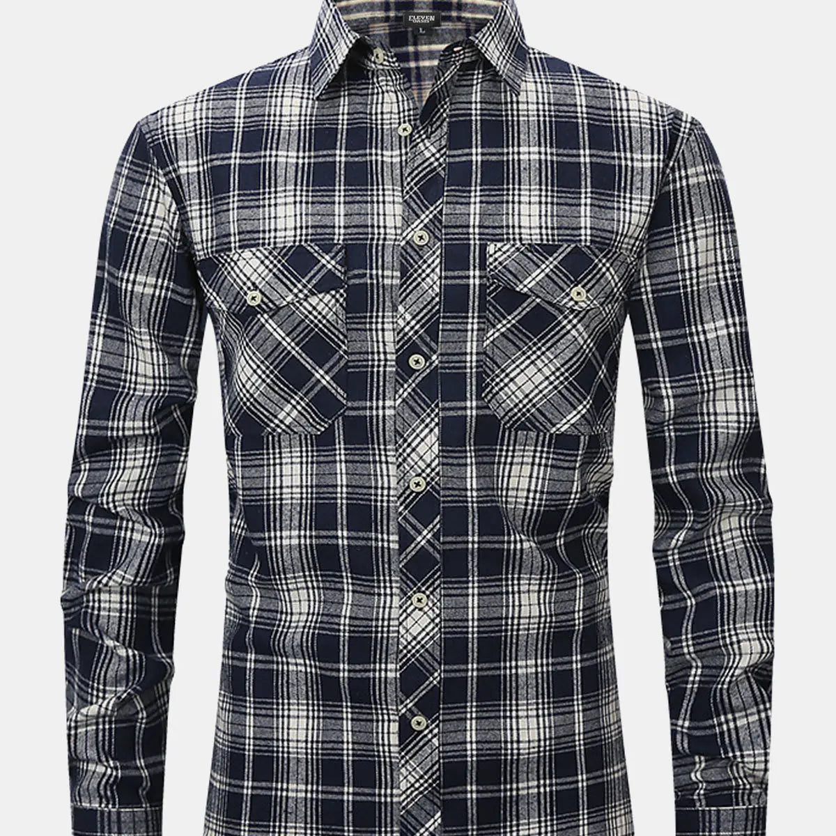 Men's Plaid Button-Down Long Sleeve Shirt ElevenOasis