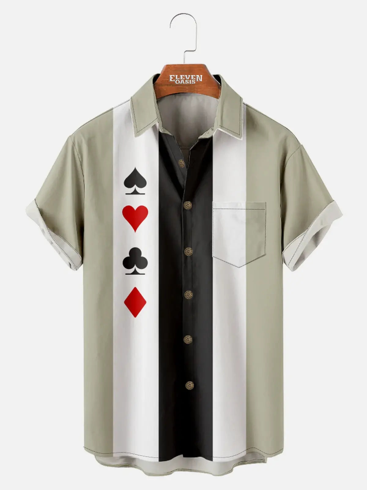 Men's Playing Card Suits Bowling Short Sleeve Shirt ElevenOasis