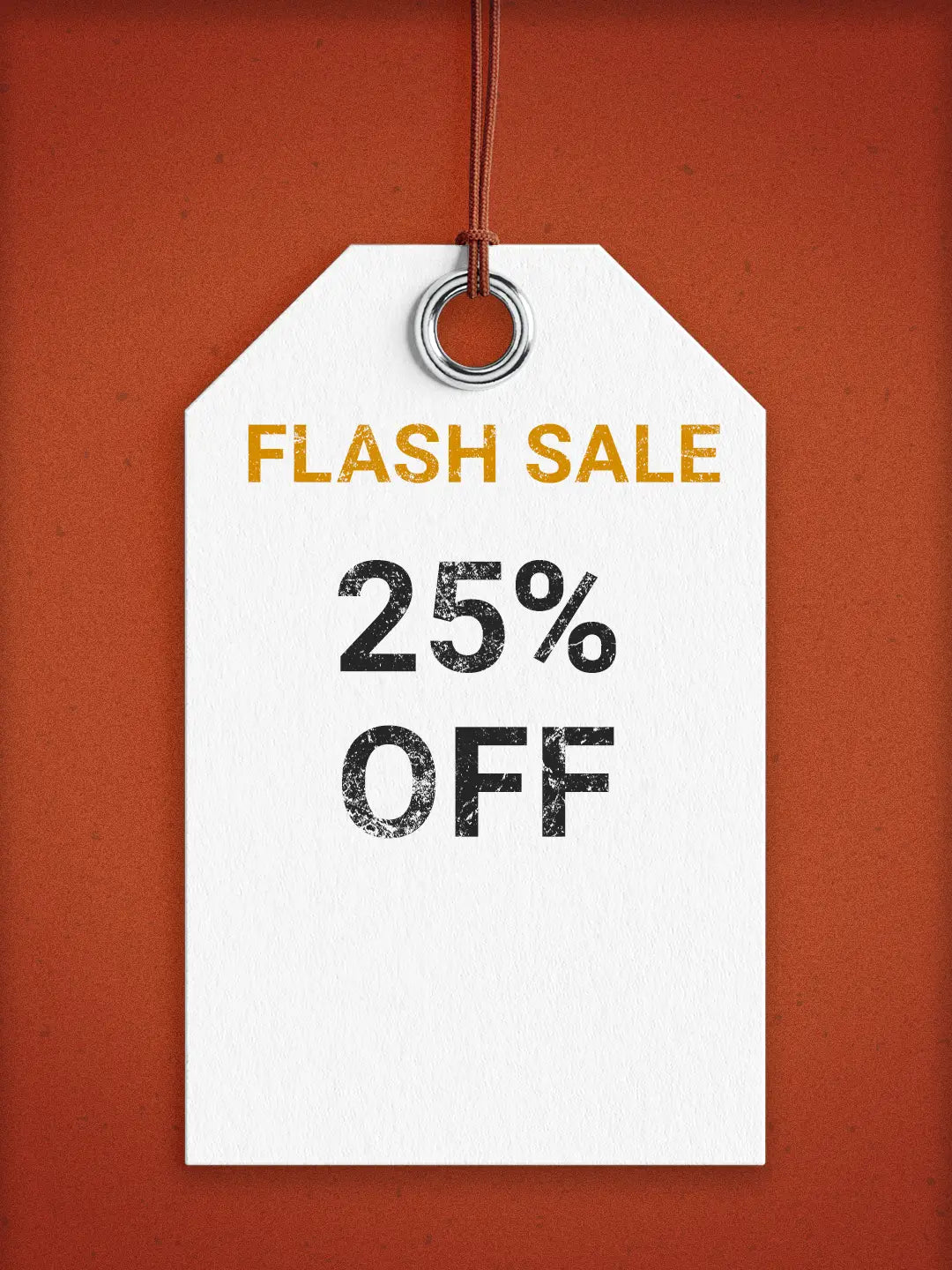 White tag with 'FLASH SALE 25% OFF' text on a red background