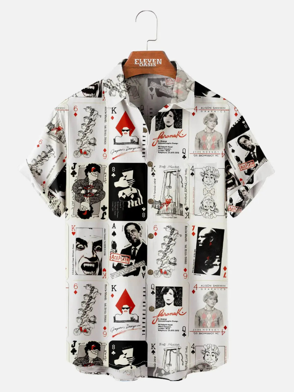 Tall Men's Vintage Playing Cards Collage Short Sleeve Shirt Eleven Oasis