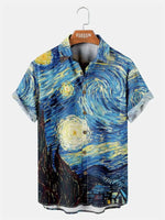 Mens Retro Van Gogh The Starry Night Lapel Loose Short Sleeve Funky Hawaiian Shirts ElevenOasis