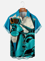 Men's Statue of Liberty Drinks a Martini Short Sleeve ShirtMens short sleeve shirts Big and tall Mens shirts Short sleeve shirts for men Mens 4xl shirts Casual short sleeve shirts