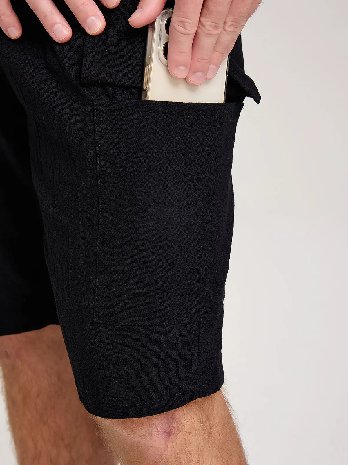 Men's Solid Color Linen Shorts Waist Drawstring Cargo Shorts ElevenOasis