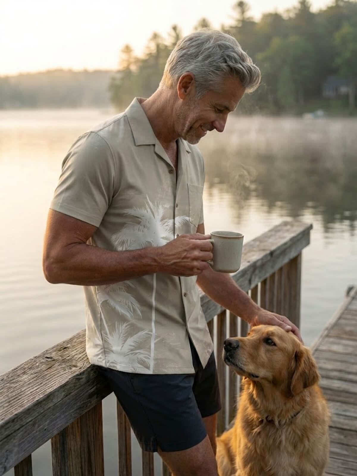 Tall Men's Faded Palm Scene Short Sleeve Shirt Eleven Oasis