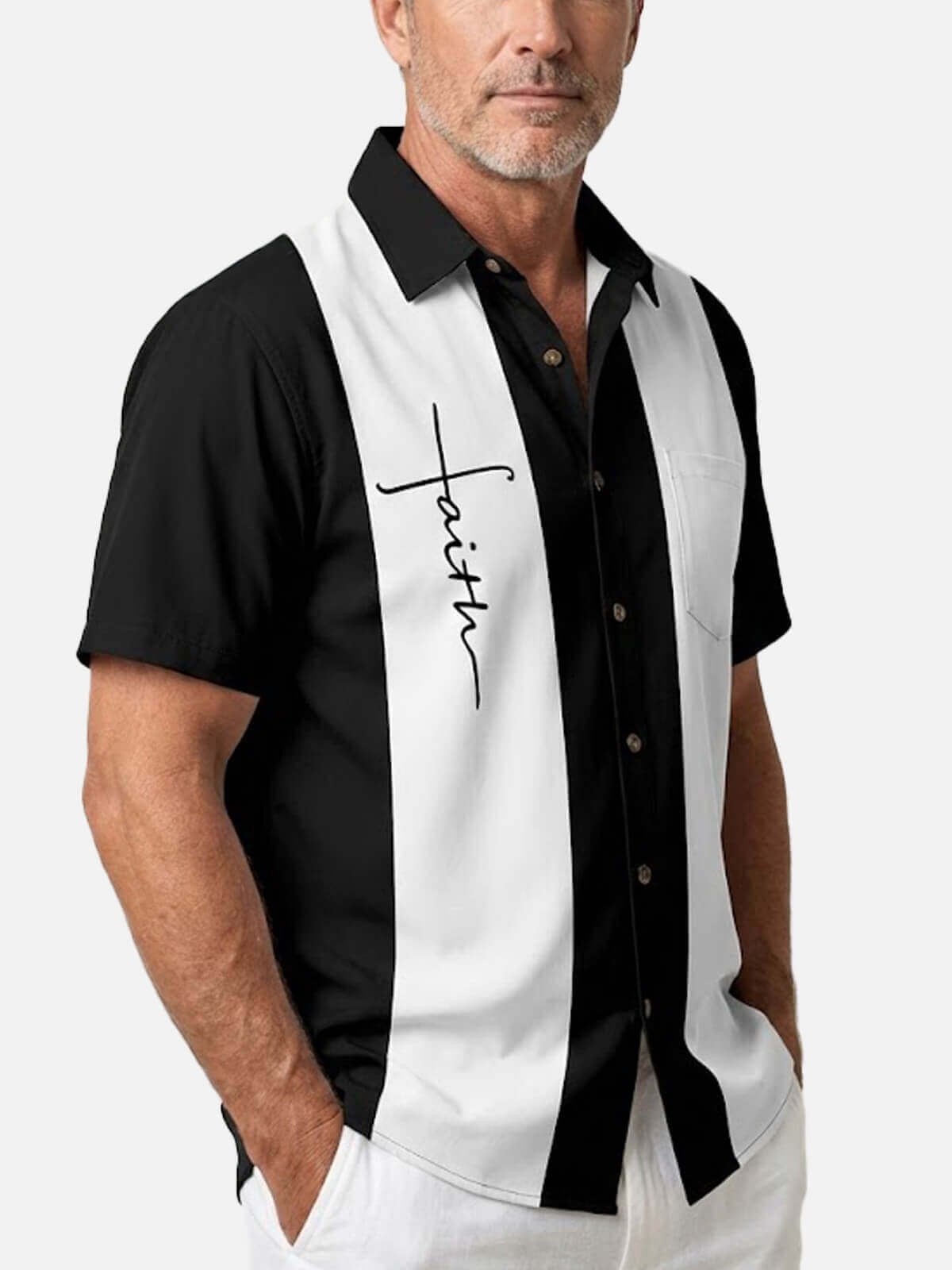 Tall Men's Faith Cross Script Panel Short Sleeve Shirt Eleven Oasis
