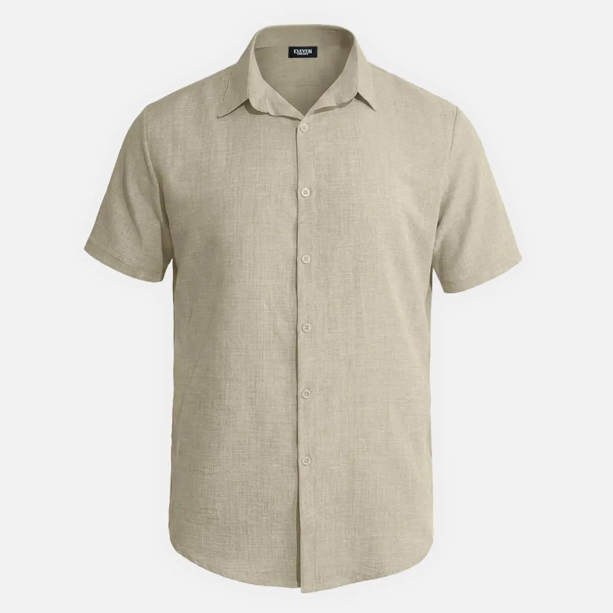 Men's Tonal Button Linen-Blend Short Sleeve Shirt Eleven Oasis