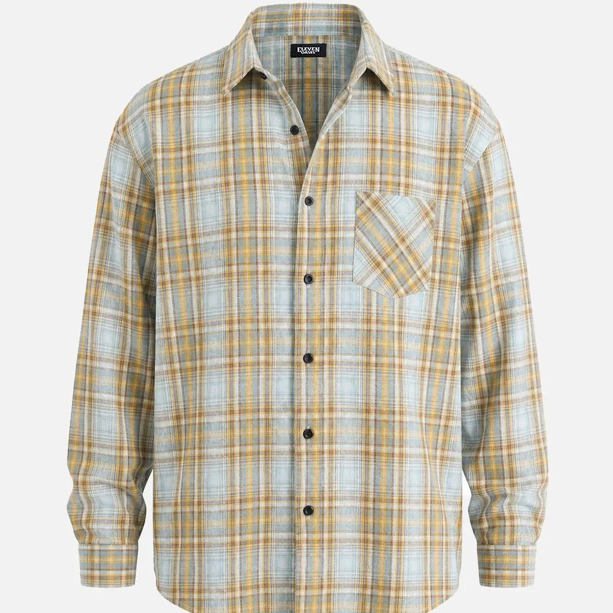 Men's Brushed Heritage Plaid Single Pocket Long Sleeve Shirt Eleven Oasis