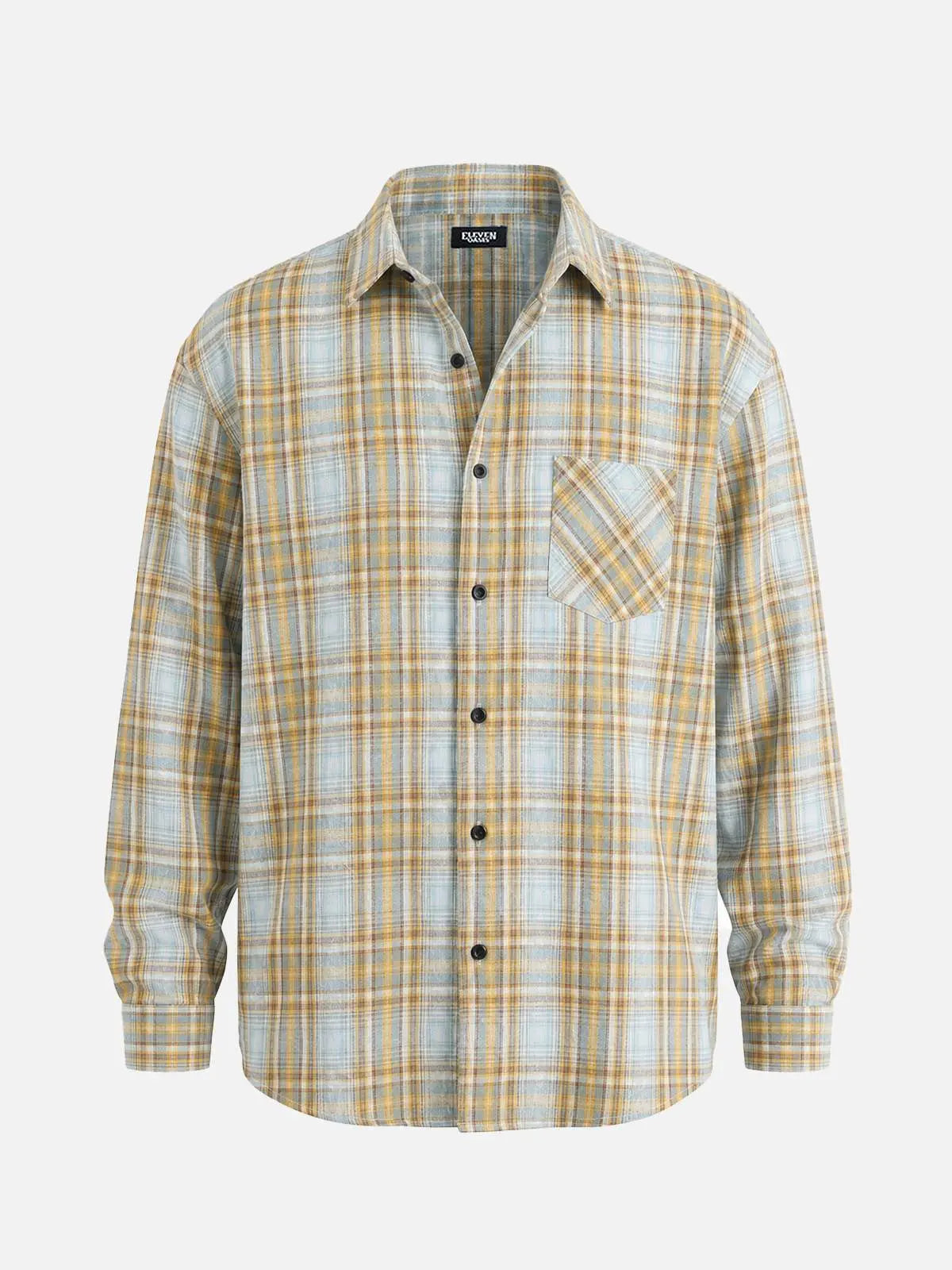 Men's Brushed Heritage Plaid Single Pocket Long Sleeve Shirt Eleven Oasis