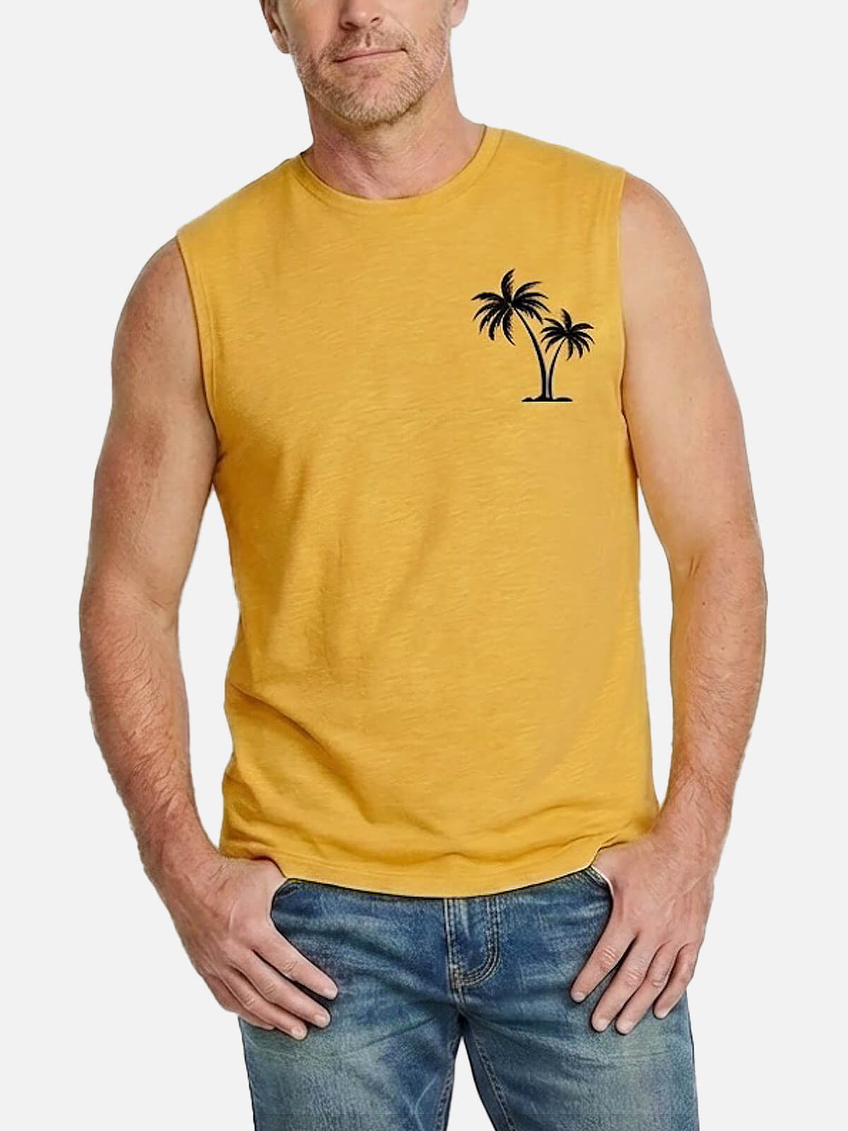 Men's Palm Graphic Crew Neck Tank Top Eleven Oasis