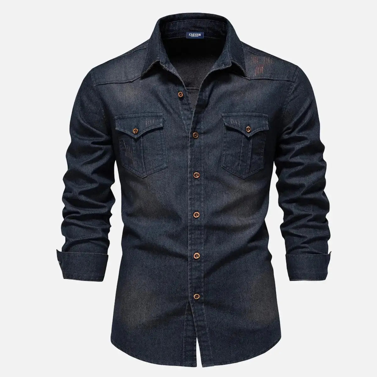 Men's Classic Denim Western Long Sleeve Shirt ElevenOasis