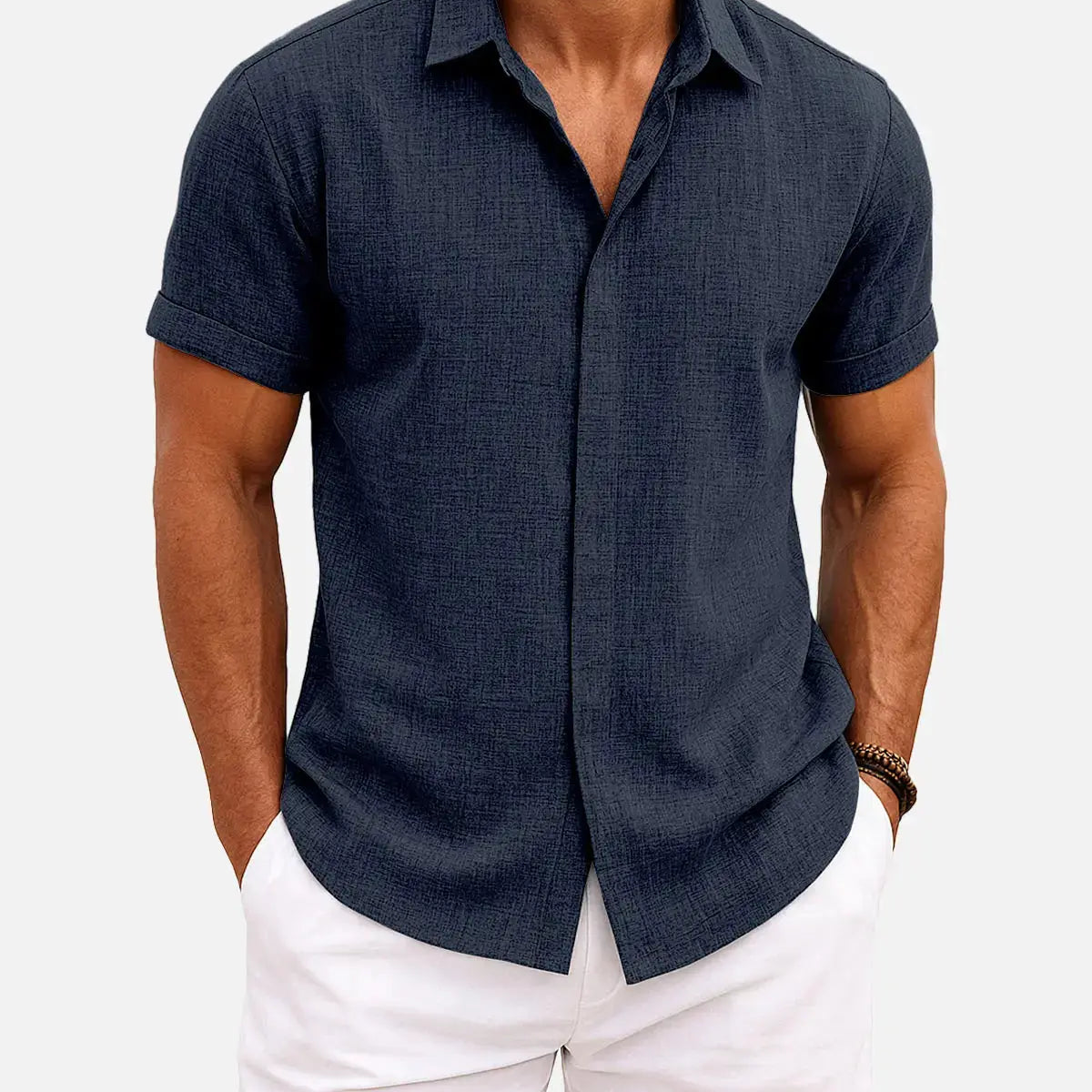 Men's Linen Cotton Blend Short Sleeve Shirt ElevenOasis