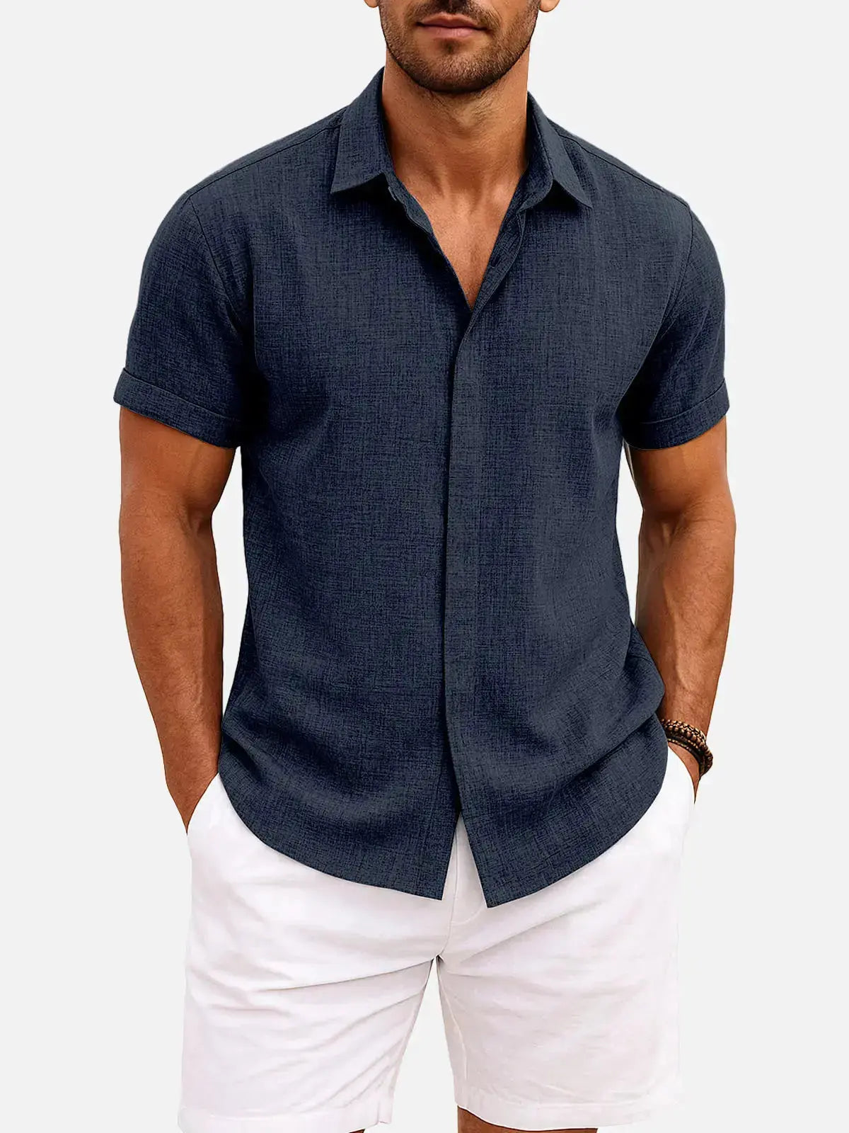 Men's Linen Cotton Blend Short Sleeve Shirt ElevenOasis
