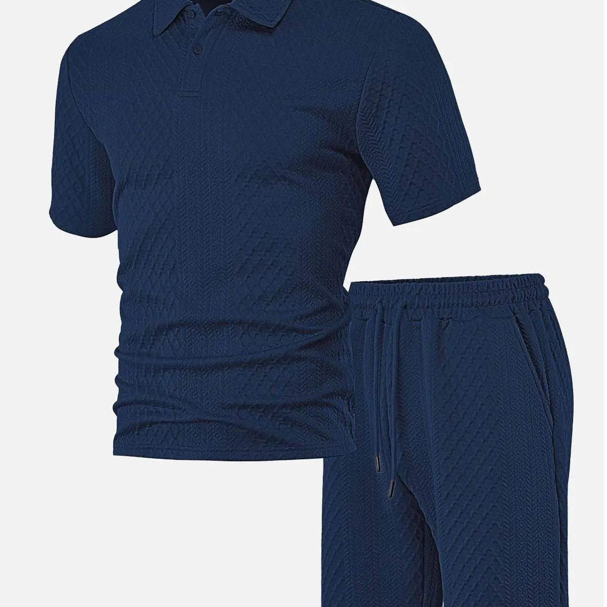 Men's Textured Jacquard Polo Short Set ElevenOasis