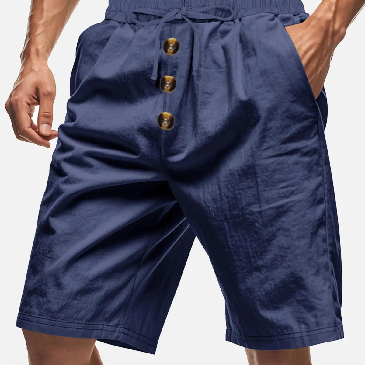 Men's Linen Blend Drawstring Button Fly Shorts Eleven Oasis