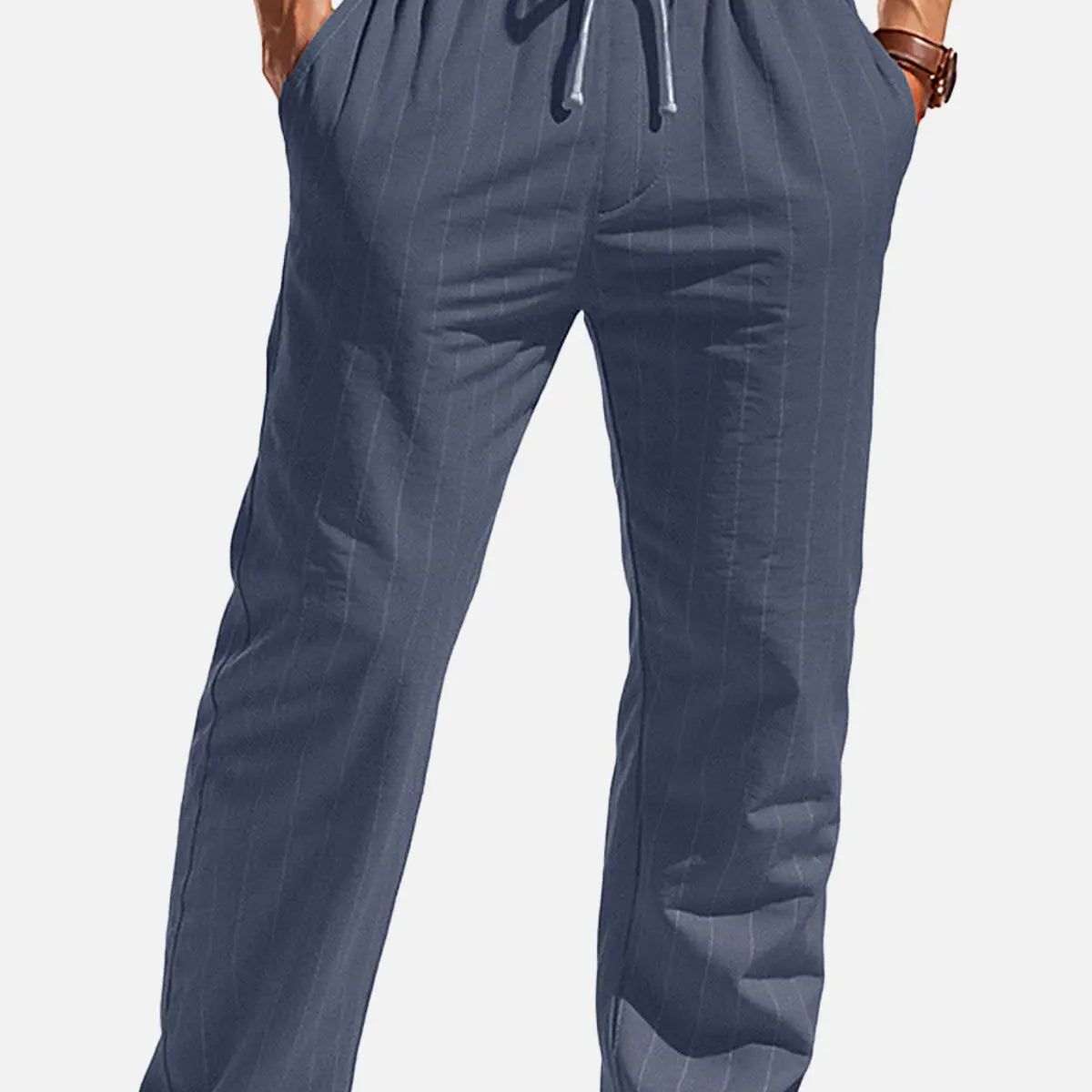 Men's Pinstripe Linen Blend Drawstring Pants ElevenOasis
