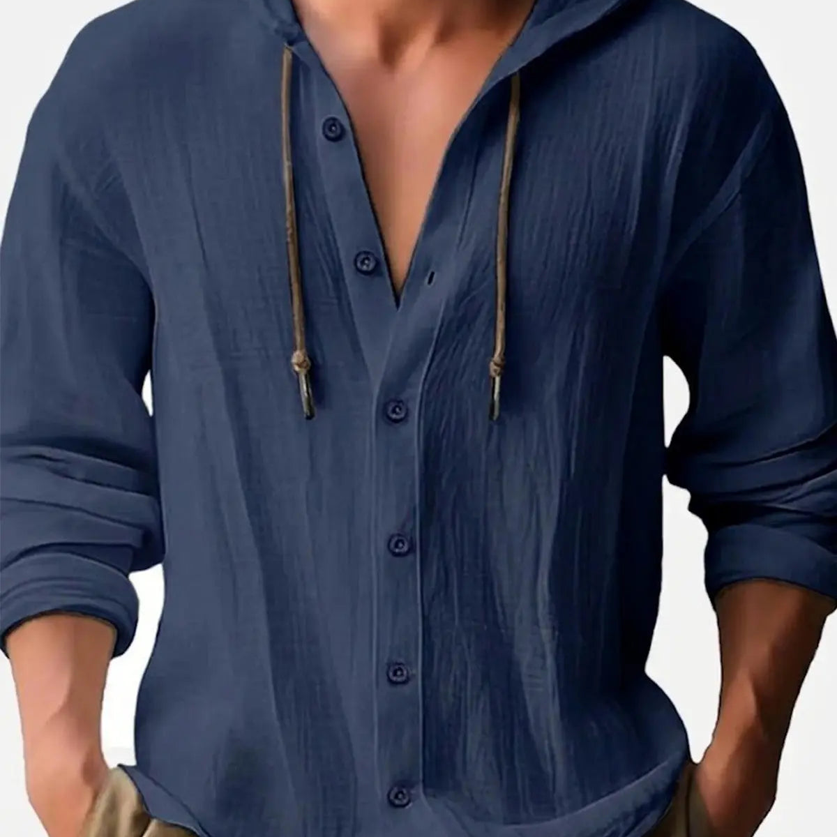 Men's Linen Blend Hooded Long Sleeve Shirt ElevenOasis