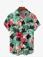 Men's Black Cat Floral Hawaiian Print Short Sleeve Casual ShirtMens short sleeve shirts Big and tall Mens shirts Short sleeve shirts for men Mens 4xl shirts Casual short sleeve shirts