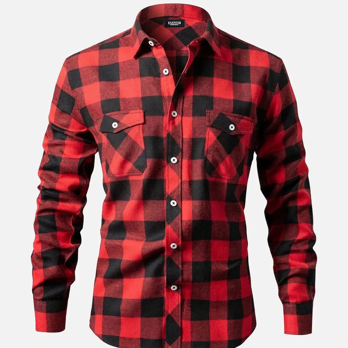 Men's Brushed Buffalo Check Double Pocket Long Sleeve Flannel Shirt Eleven Oasis
