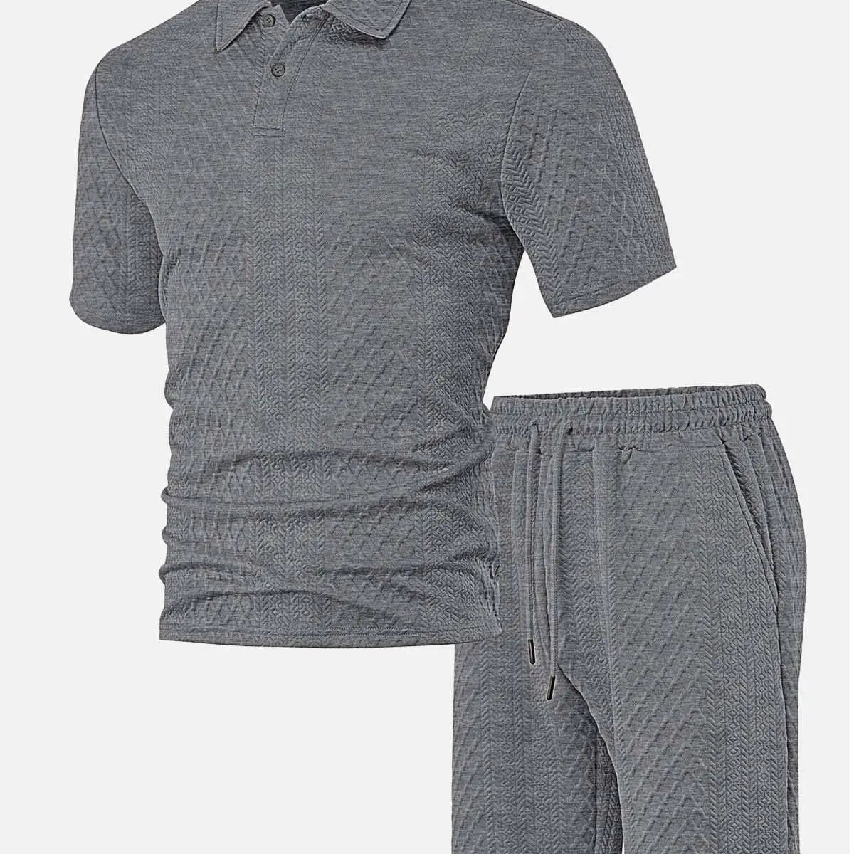 Men's Textured Jacquard Polo Short Set ElevenOasis