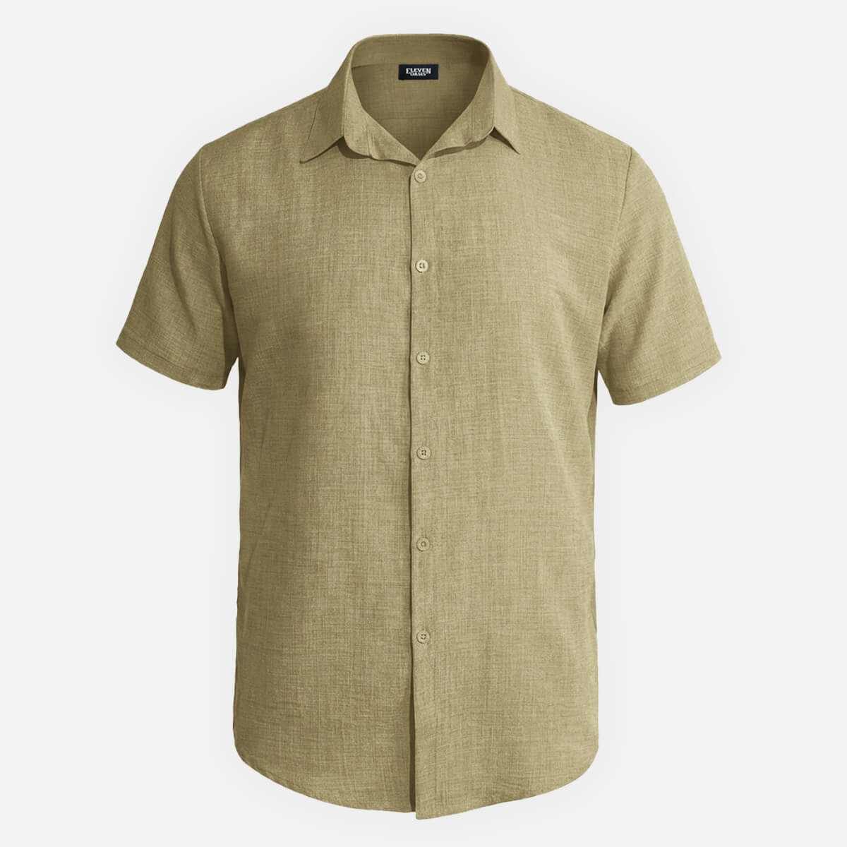 Men's Tonal Button Linen-Blend Short Sleeve Shirt Eleven Oasis
