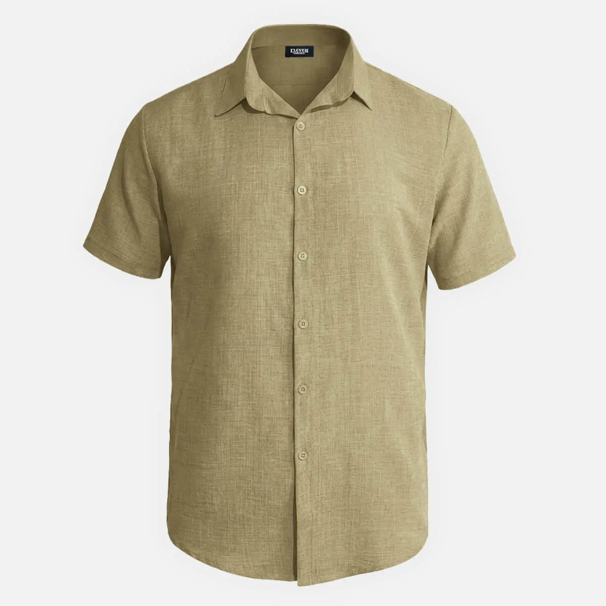 Men's Tonal Button Linen-Blend Short Sleeve Shirt Eleven Oasis