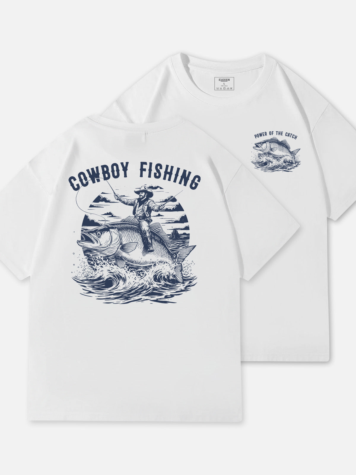 Cowboy Fishing Novelty Cotton T-Shirt Eleven Oasis