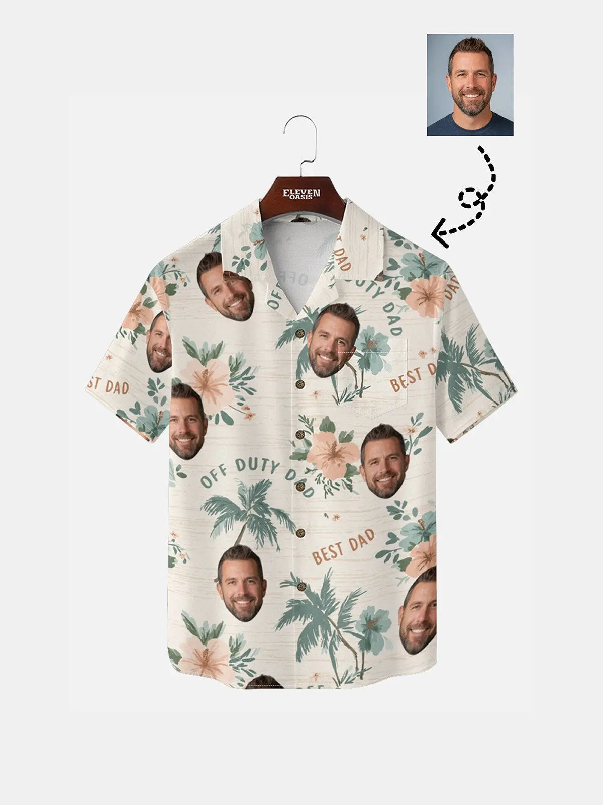 Tall Men's Custom Face "Best Dad" Hawaiian Short Sleeve Shirt Eleven Oasis