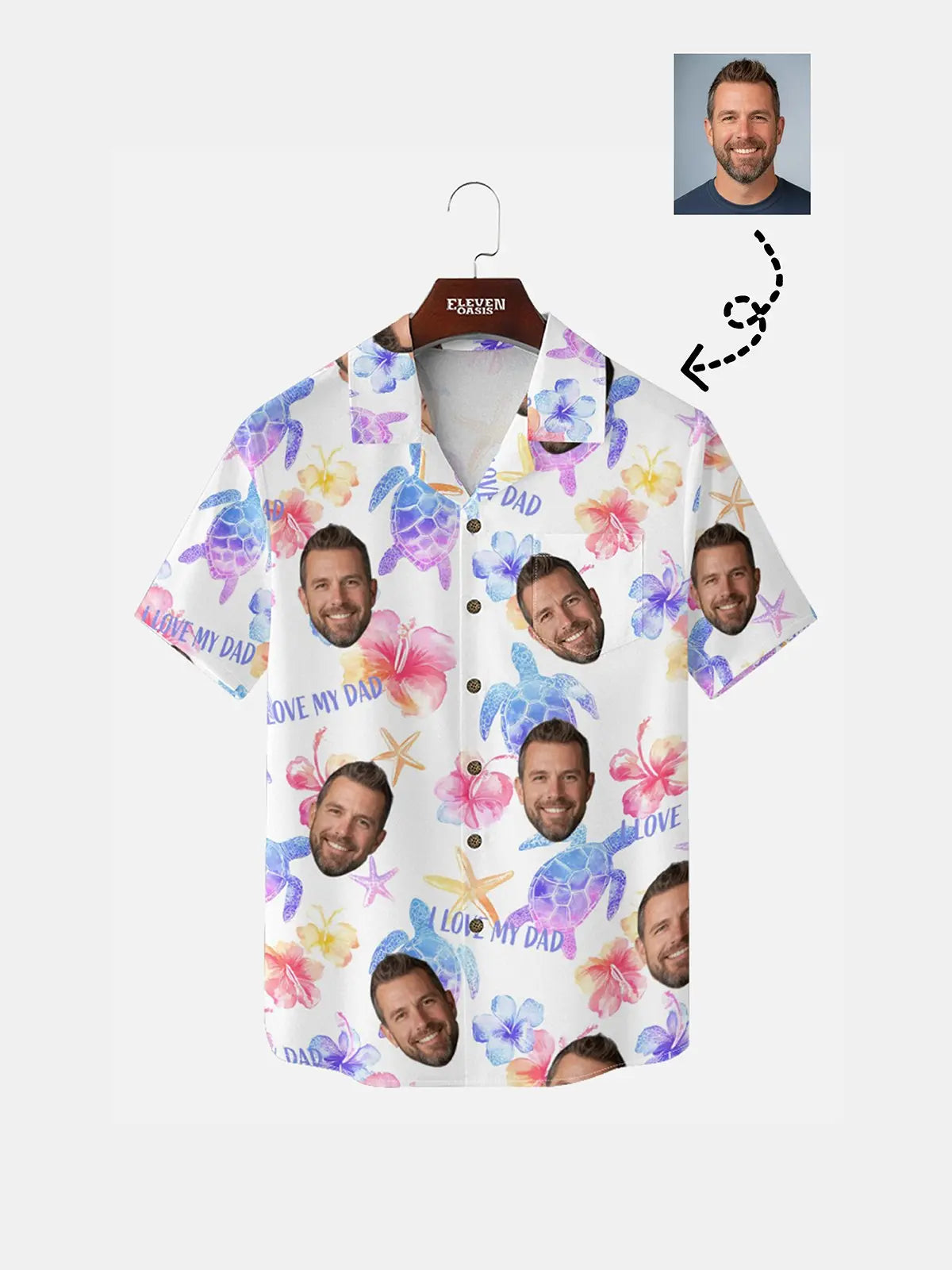 Tall Men's Custom Face "I Love Dad" Hawaiian Short Sleeve Shirt Eleven Oasis
