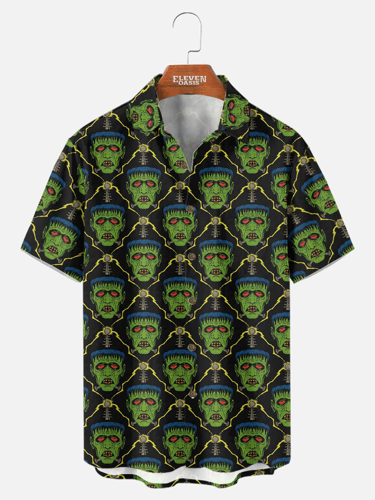 Tall Men's Frankenstein Print Short Sleeve Shirt Eleven Oasis