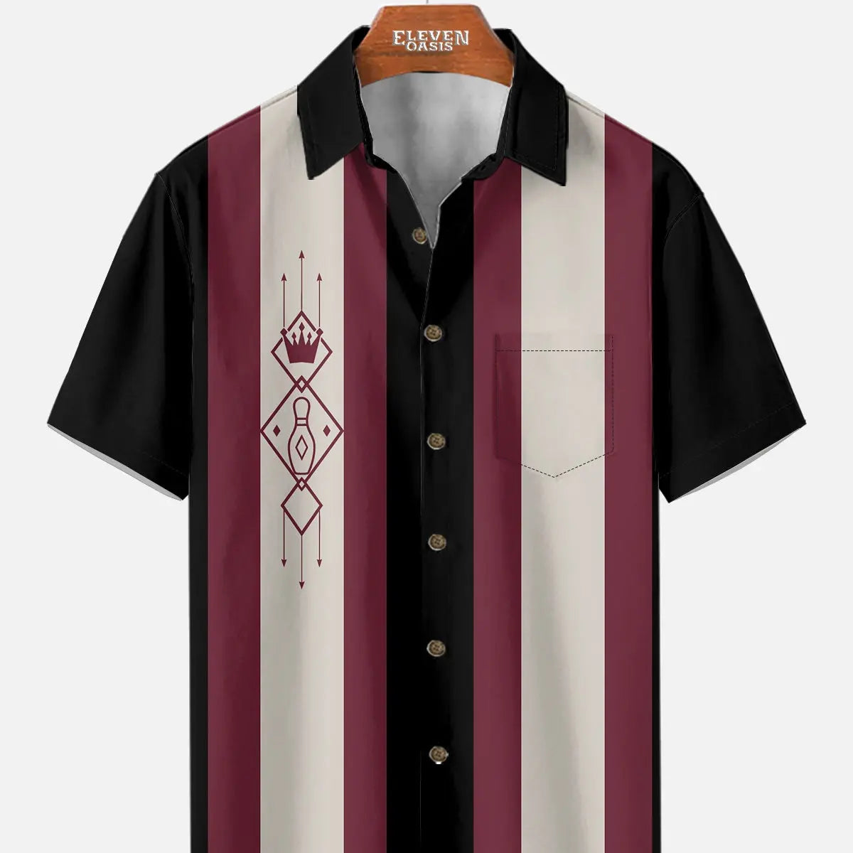 Men's Kingpin Stripe Bowling Short Sleeve Shirt Eleven Oasis