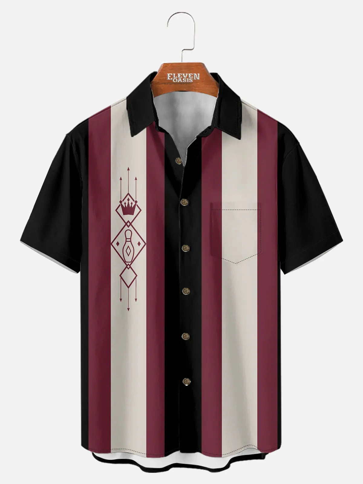 Men's Kingpin Stripe Bowling Short Sleeve Shirt Eleven Oasis