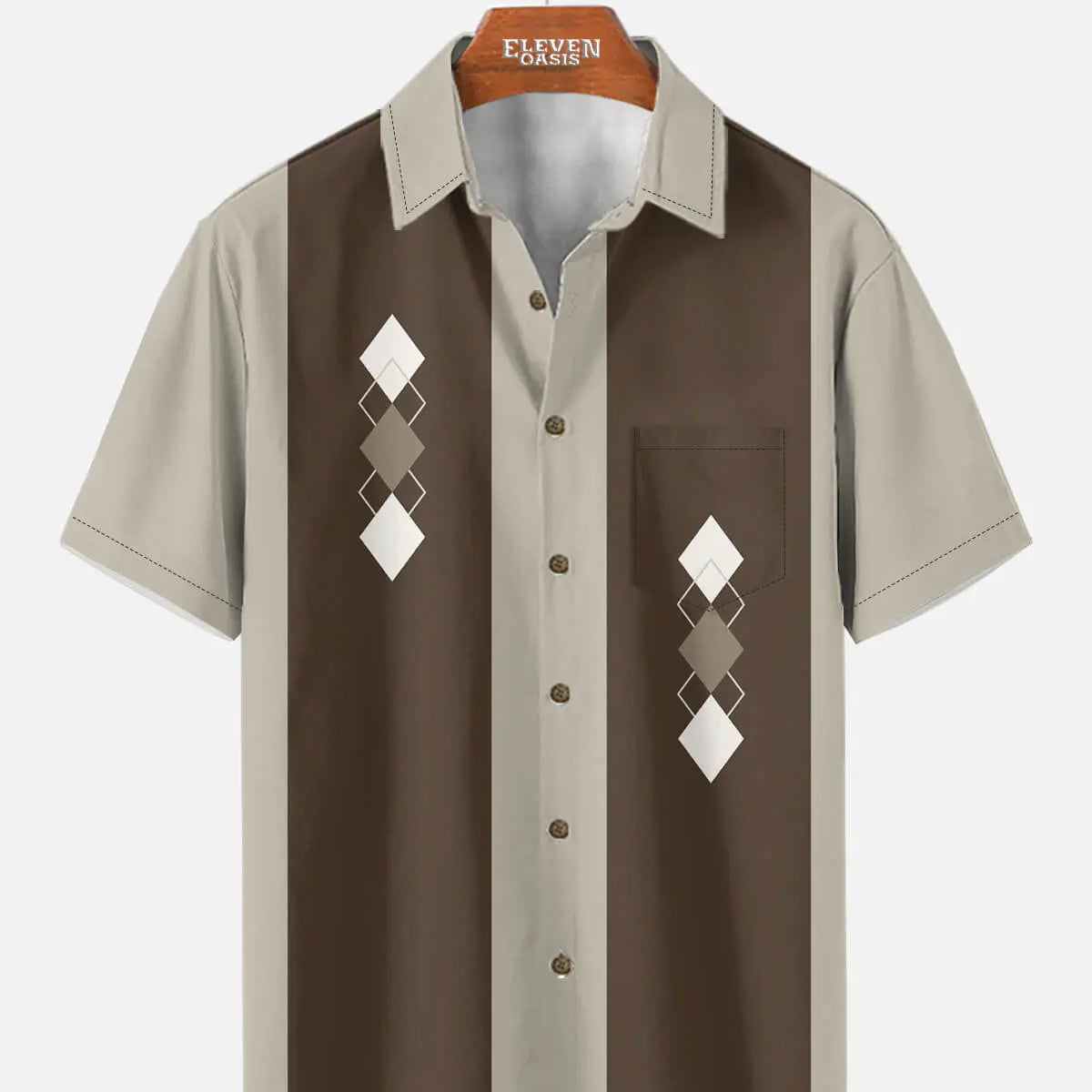 Men's Retro Argyle Panel Short Sleeve Shirt Eleven Oasis