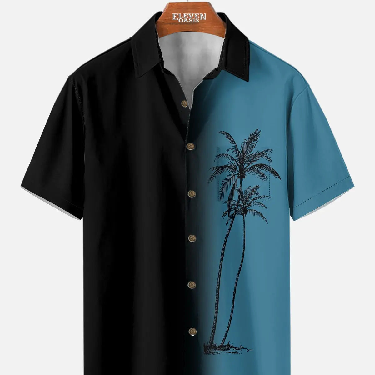 Men's Gradient Palm Tree Hawaiian Short Sleeve Shirt ElevenOasis