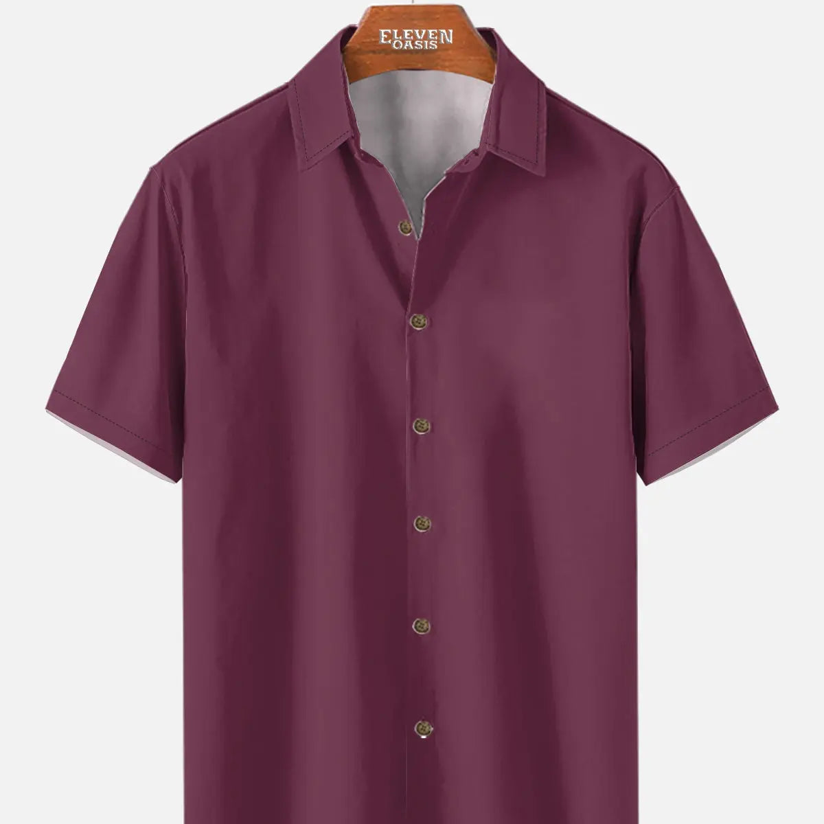 Tall Men's Casual Linen-Feel Printed Solid Color Button Short Sleeve Shirt ElevenOasis