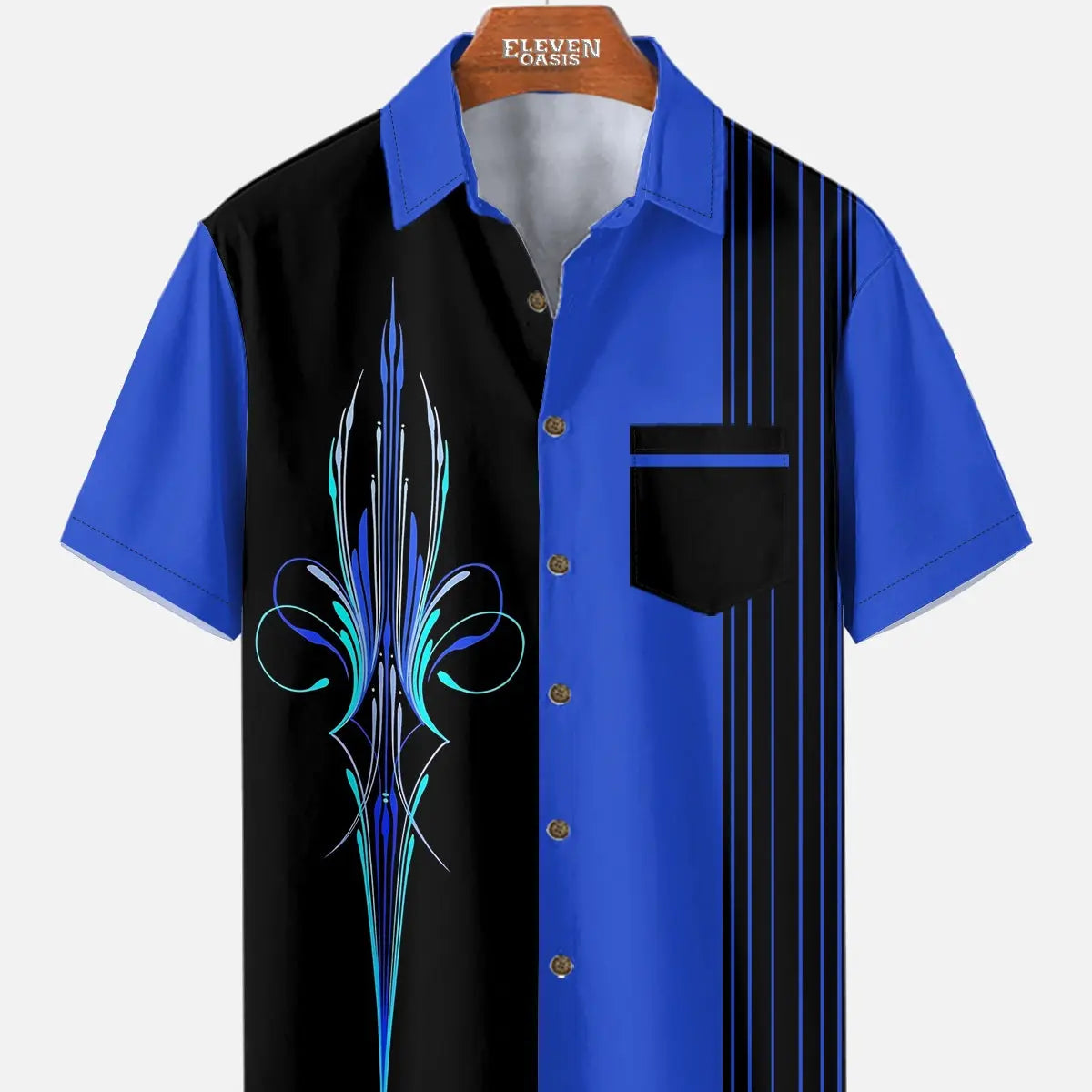 Tall Men's Blue Pinstripe Hot Rod Short Sleeve Shirt ElevenOasis