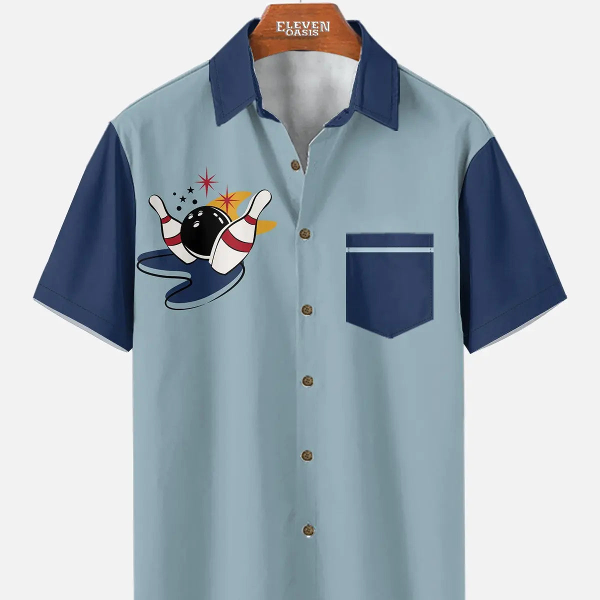 Tall Men's Custom Bowling Graphic Short Sleeve Shirt Eleven Oasis