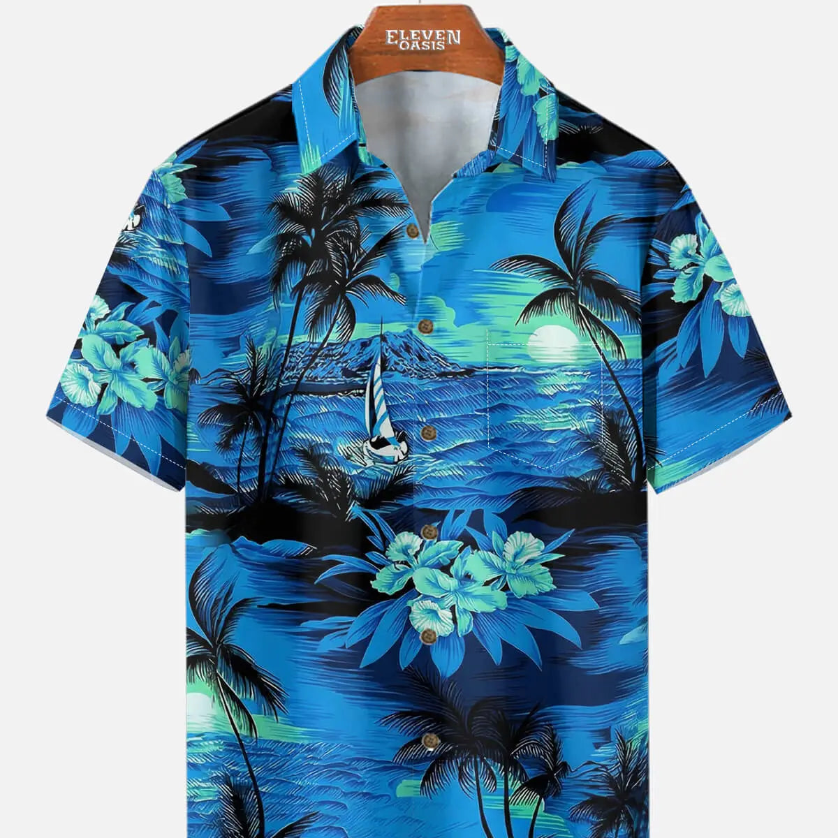 Tall Men's Island Sunset Sail Short Sleeve Shirt Eleven Oasis