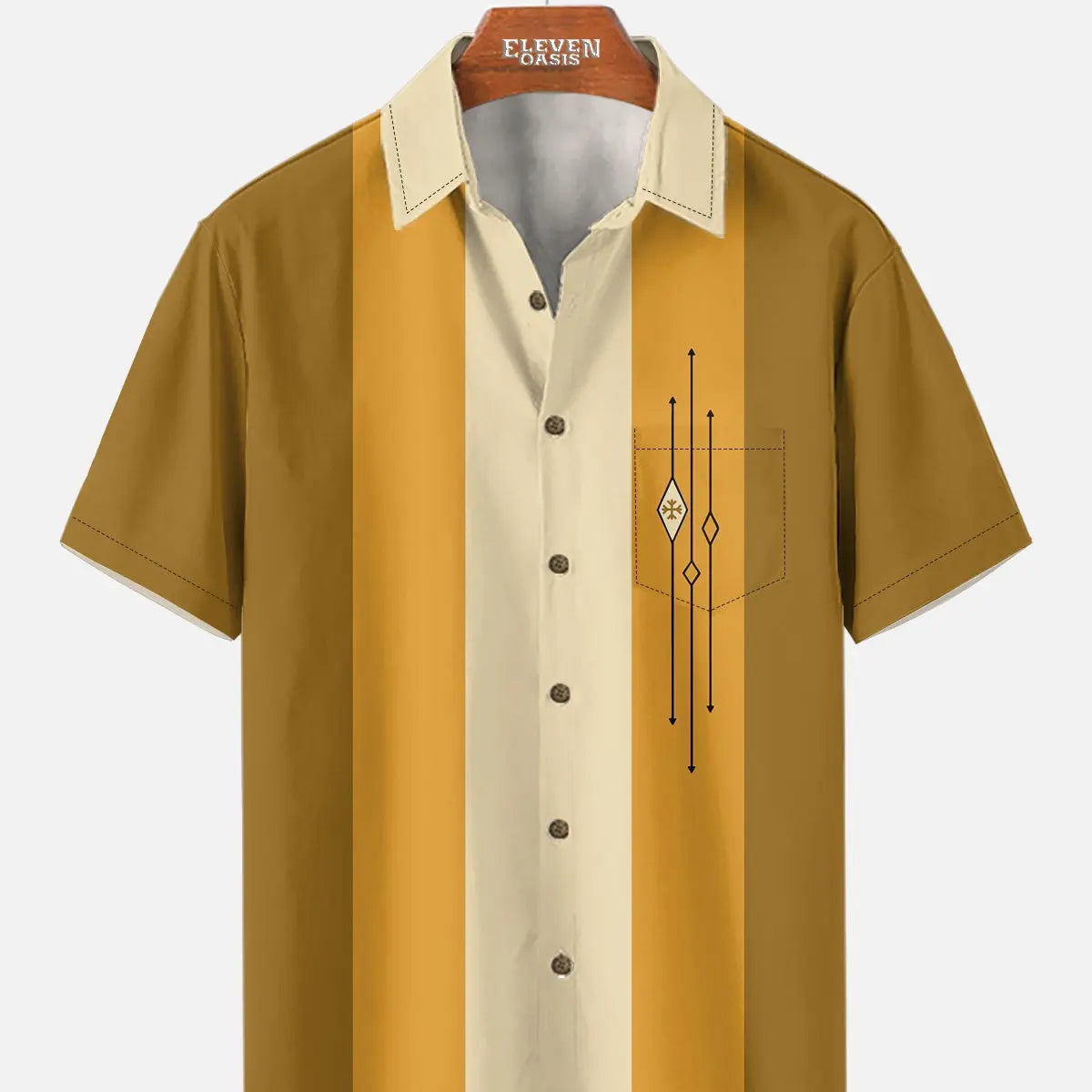 Men's Color-block Striped Casual Breathable Bowling Short Sleeve Shirt ElevenOasis